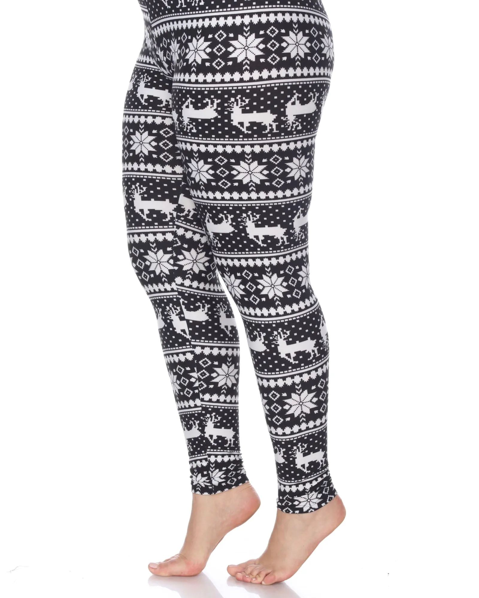 Printed Leggings | Black White Reindeer