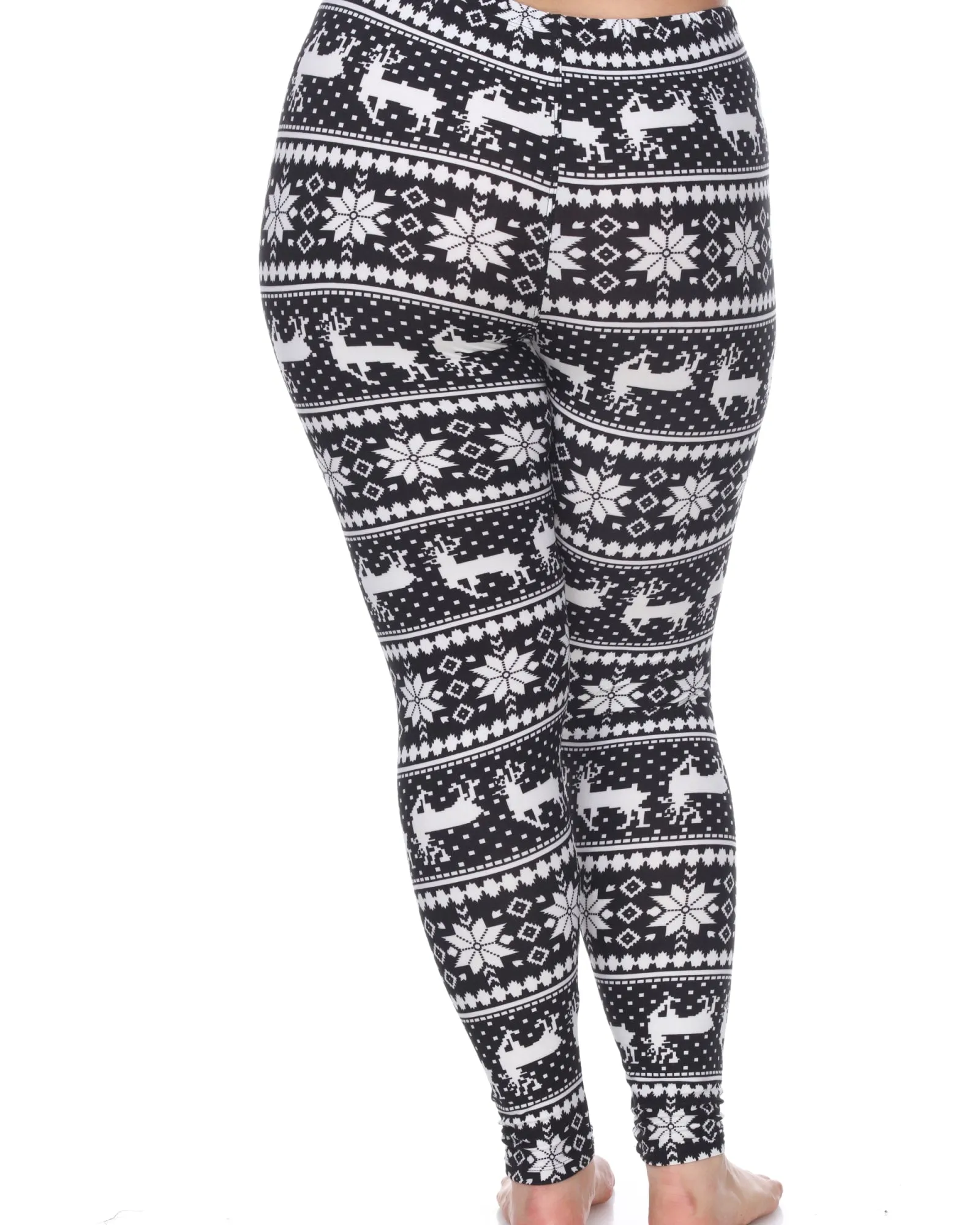 Printed Leggings | Black White Reindeer