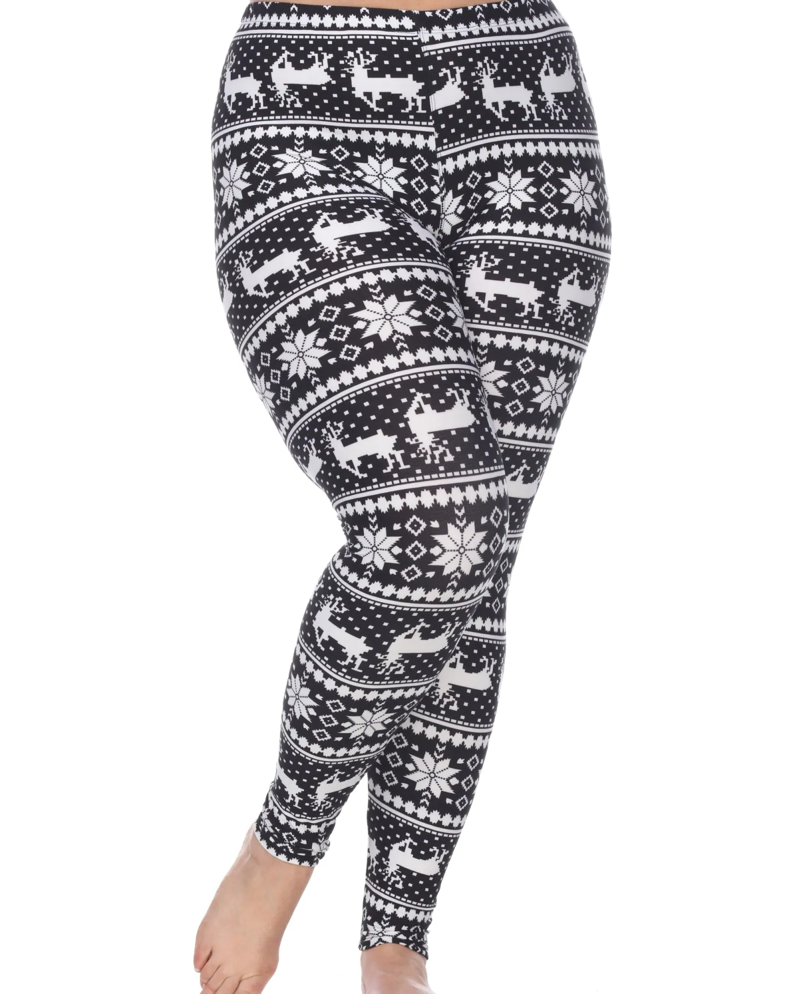 Printed Leggings | Black White Reindeer