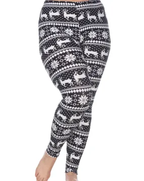 Printed Leggings | Black White Reindeer