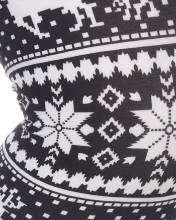 Printed Leggings | Black White Reindeer