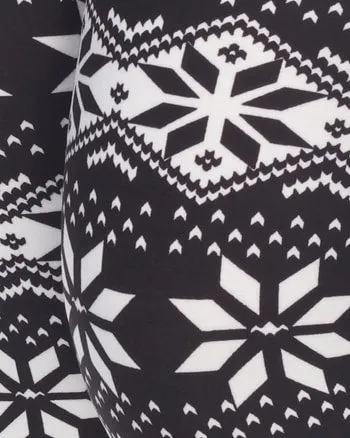 Printed Leggings | Black White Snowflake