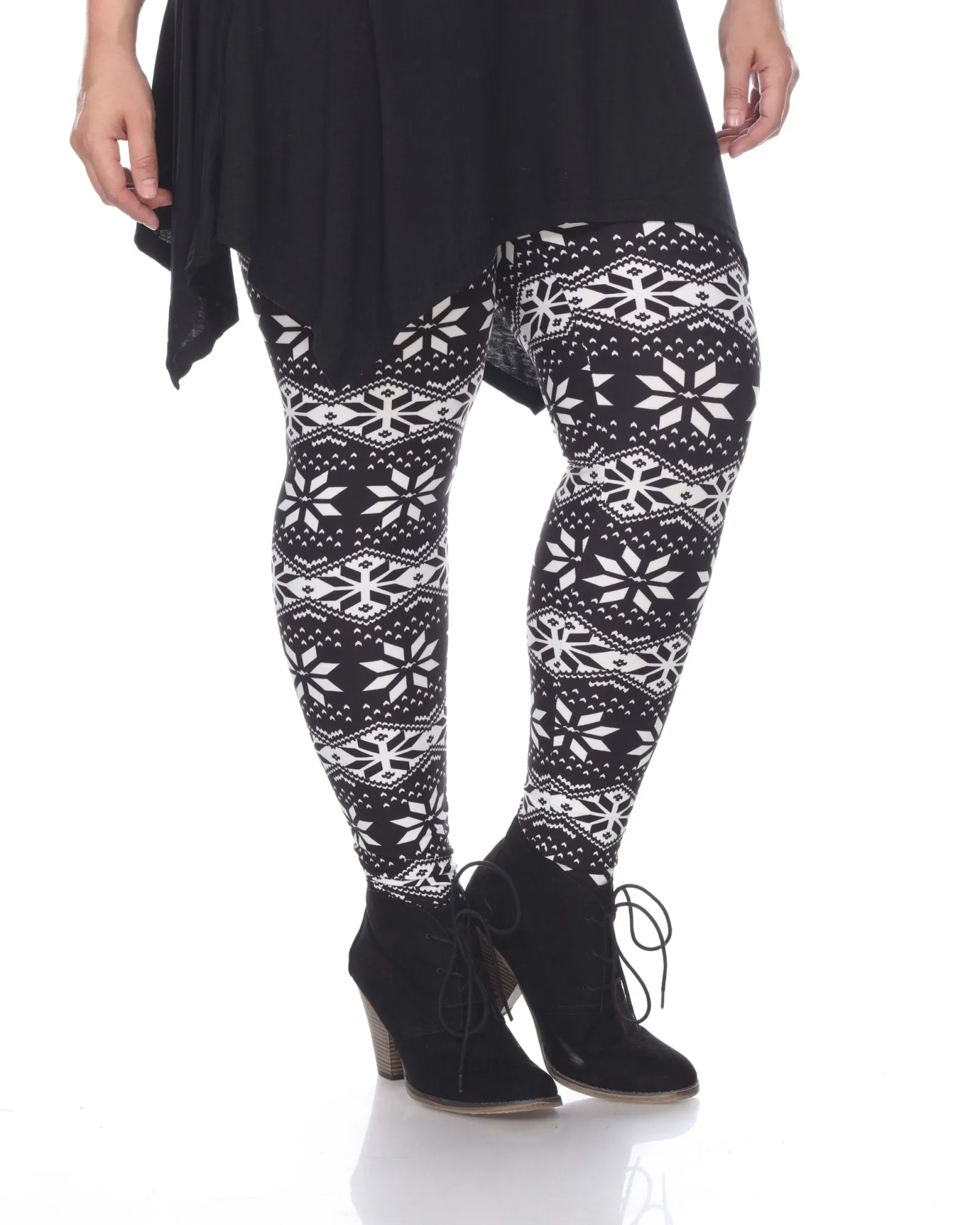 Printed Leggings | Black White Snowflake