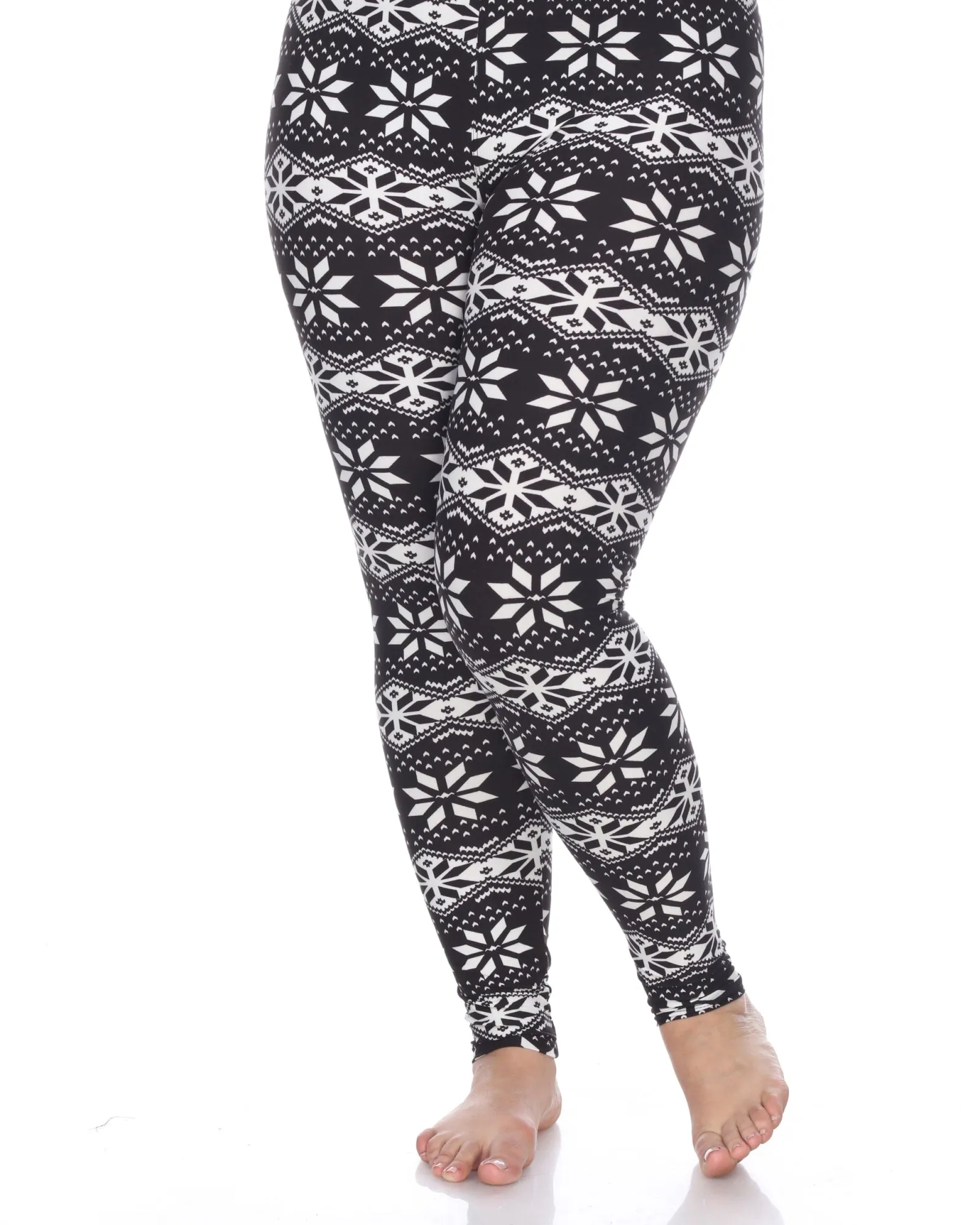 Printed Leggings | Black White Snowflake