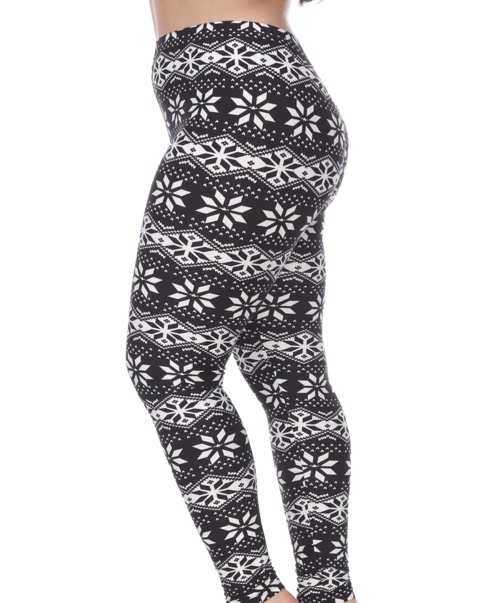 Printed Leggings | Black White Snowflake