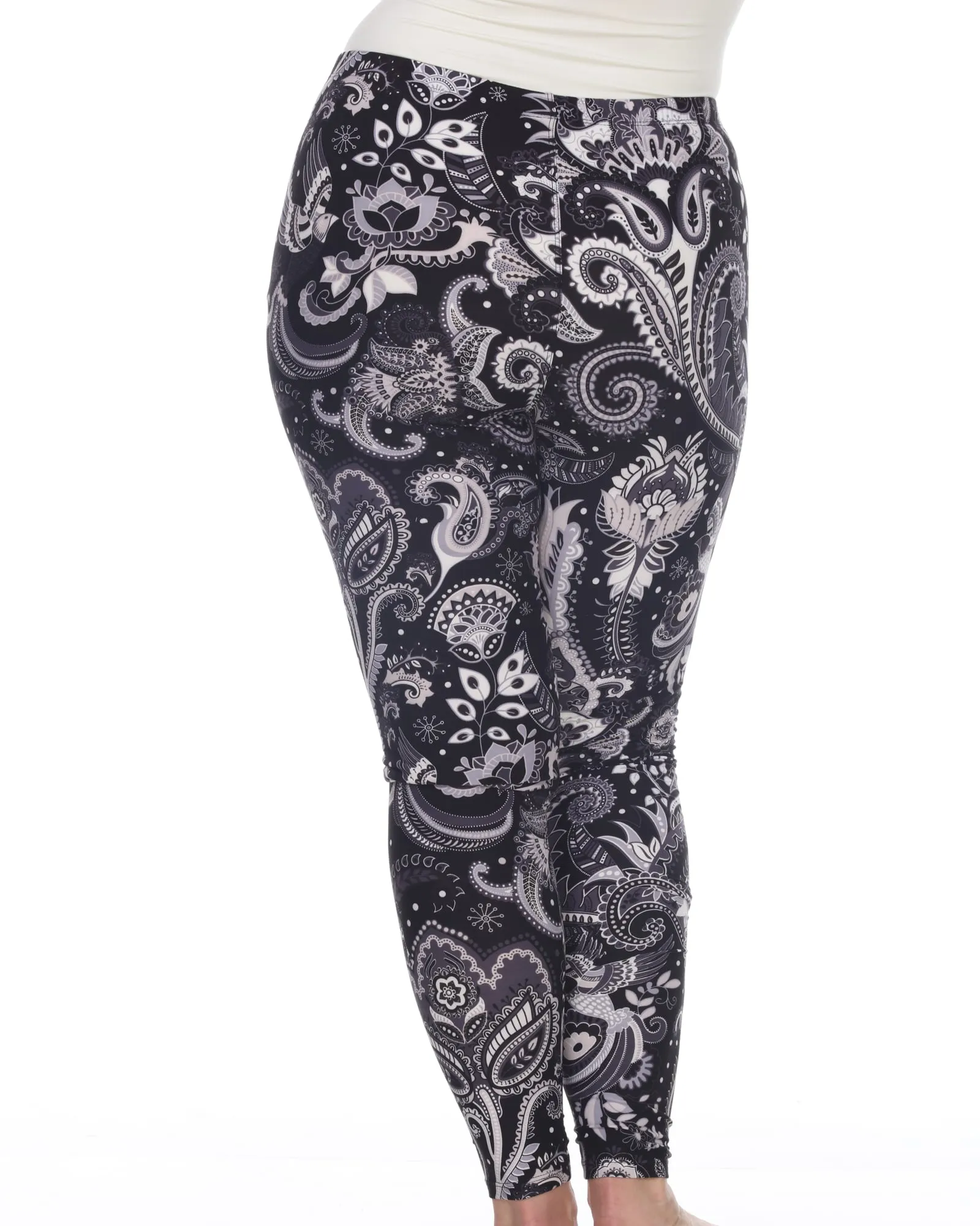 Printed Paisley Leggings | Black White Paisley