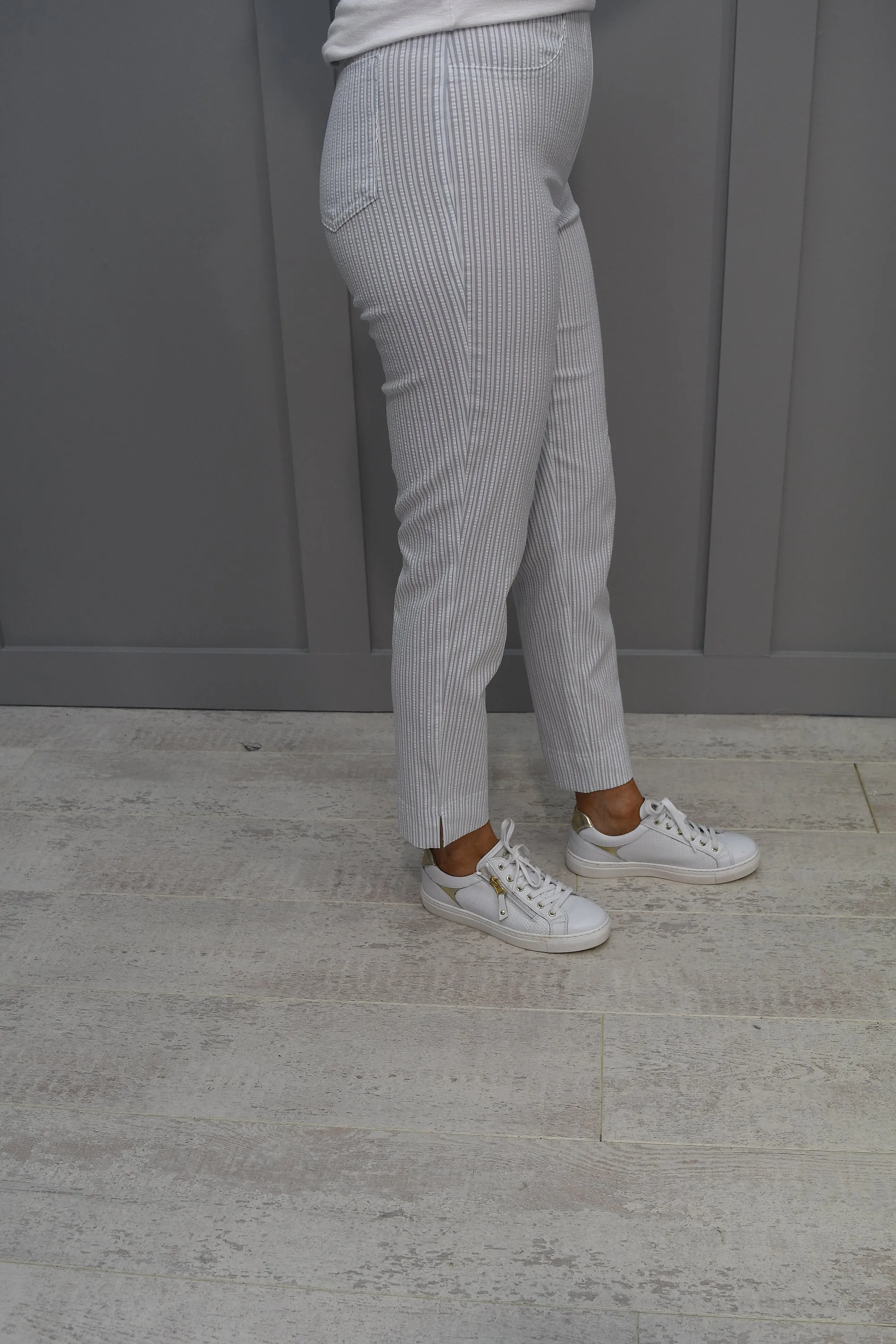 Robell Marie 07 Silver Grey & White Stripe Trousers - 51659 54370 920