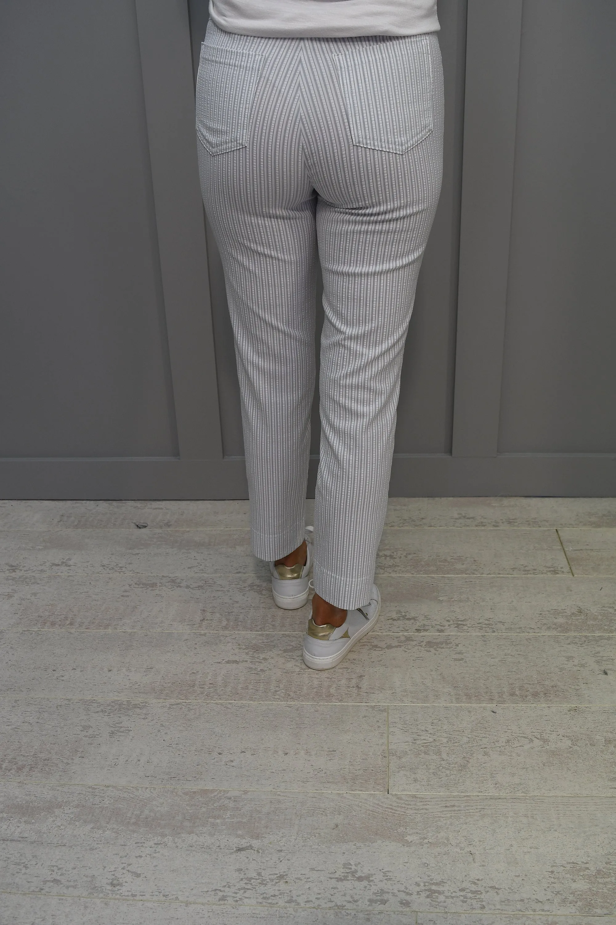 Robell Marie 07 Silver Grey & White Stripe Trousers - 51659 54370 920