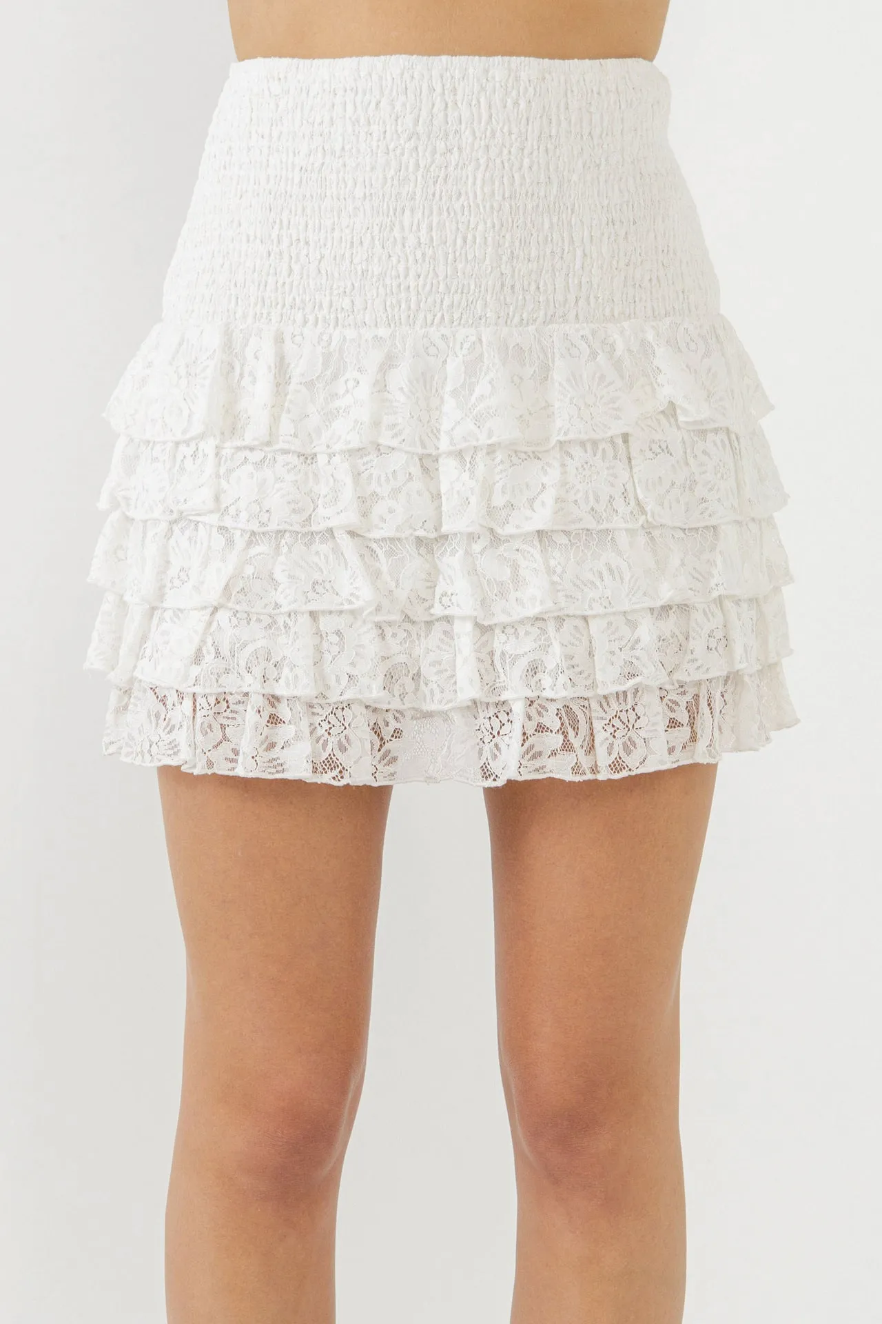 Ruffled Lace Mini Smocked Skirt