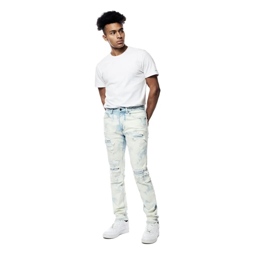 Slim Bleach Washed Rip & Repaired Jeans - Billie Blue