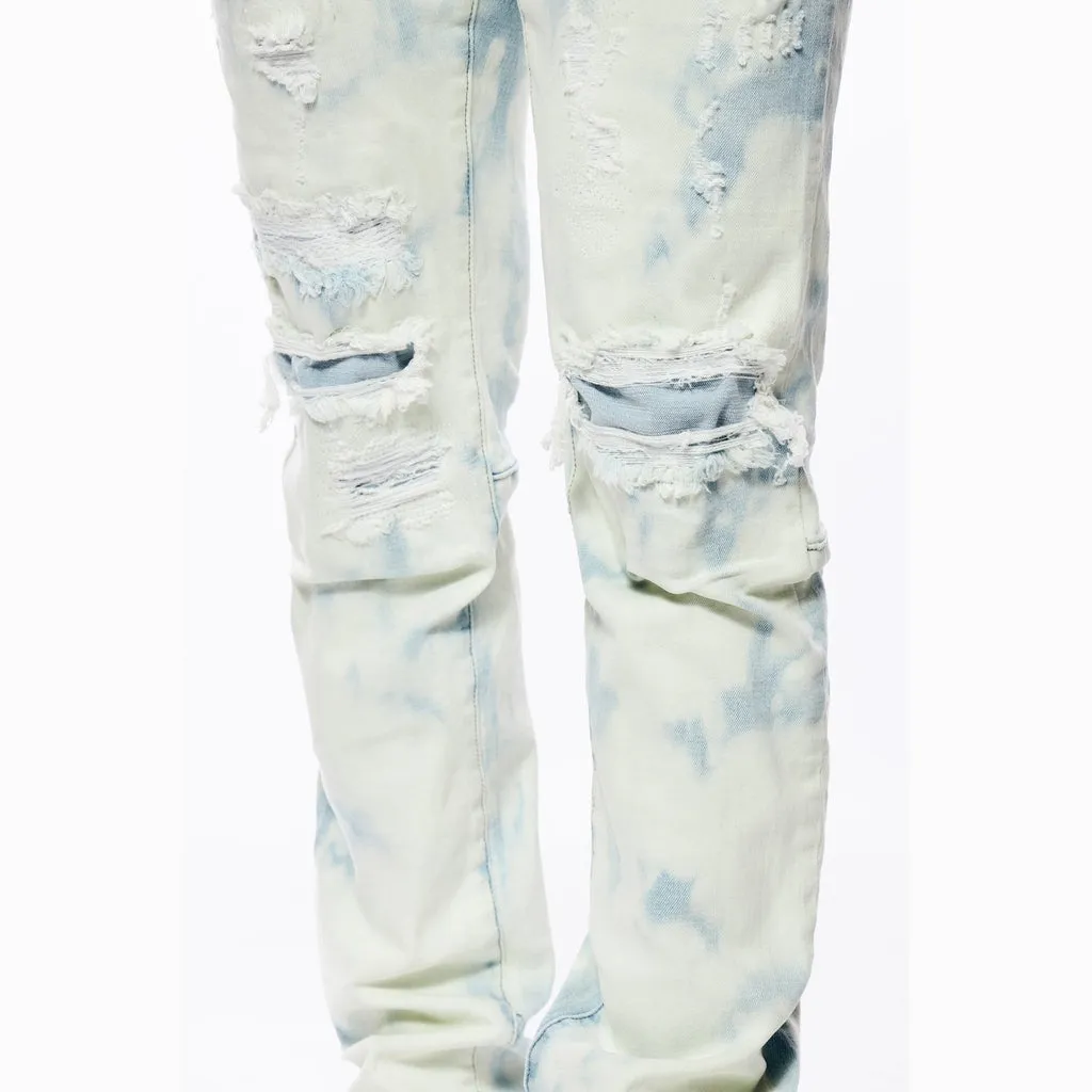 Slim Bleach Washed Rip & Repaired Jeans - Billie Blue