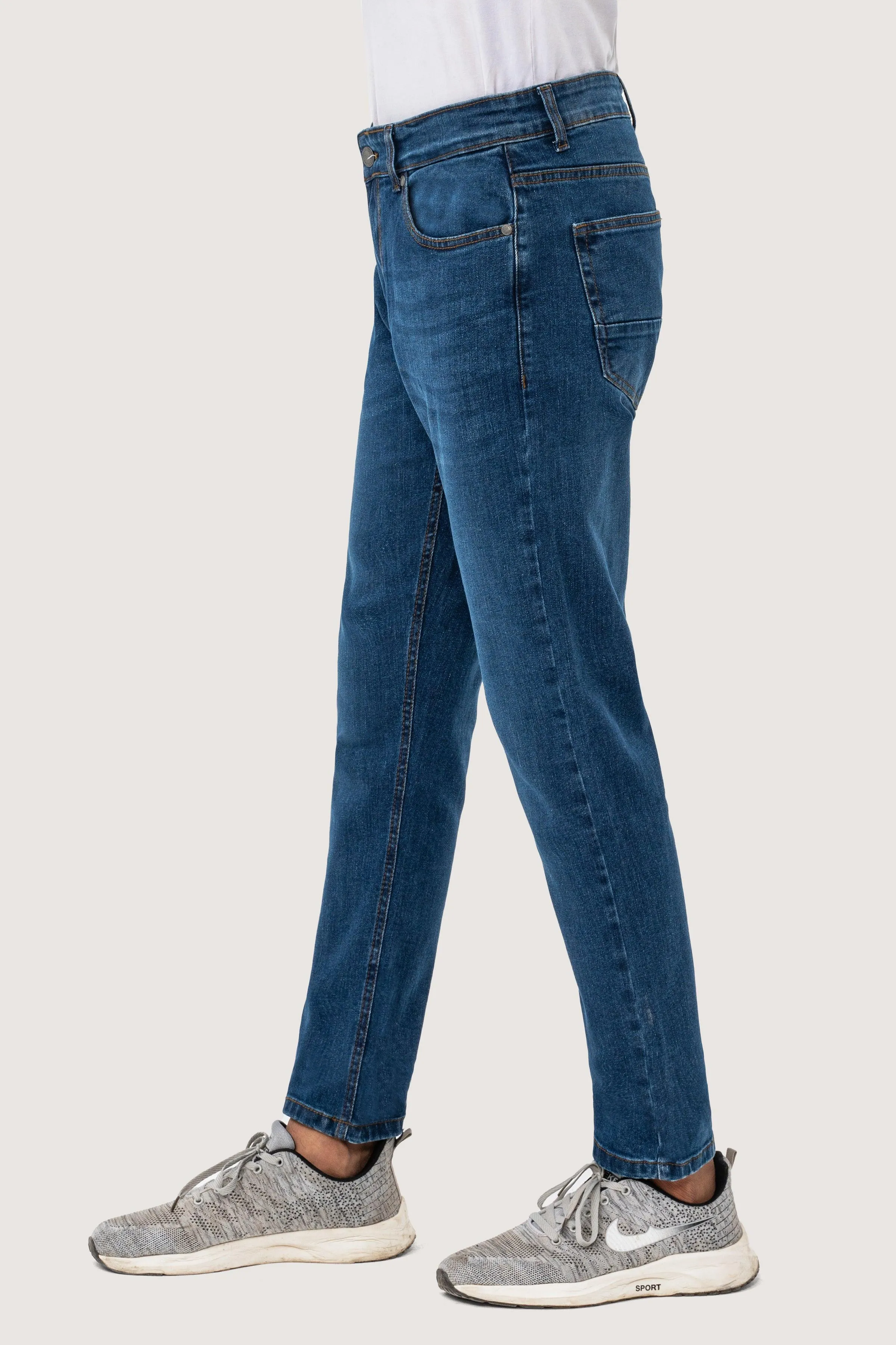 SLIM LEG DENIM JEANS MID BLUE