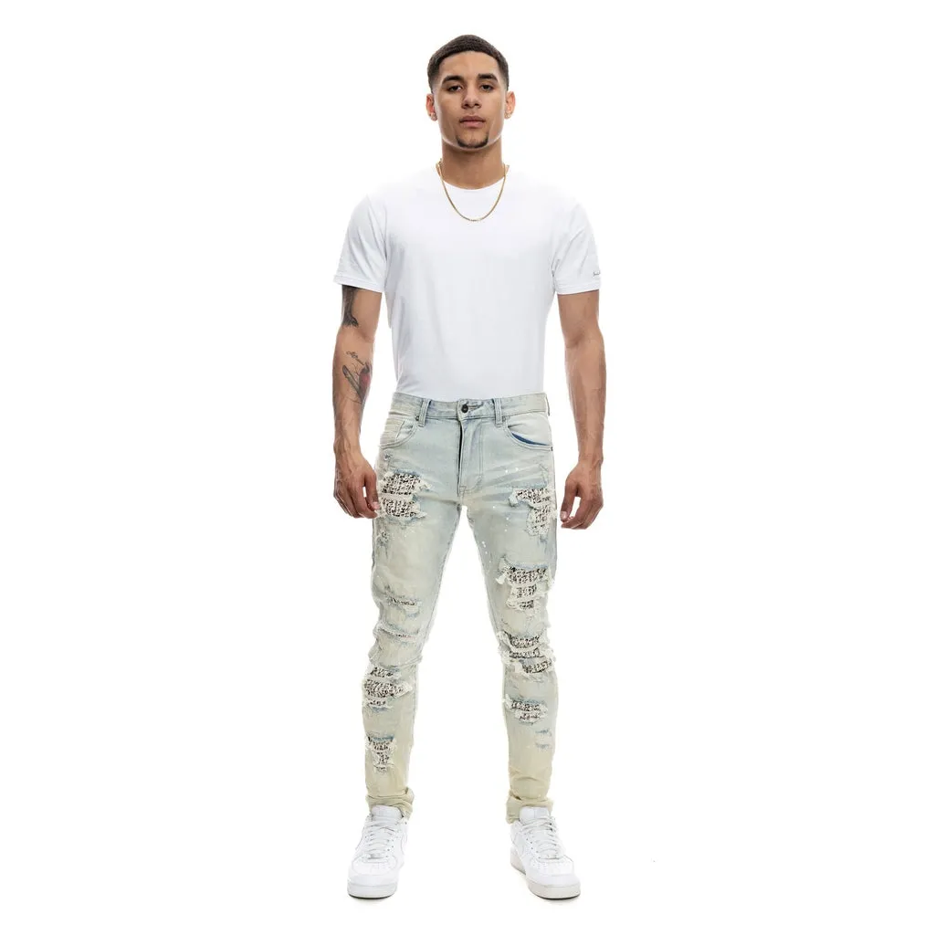 Slim Tapered Doodling Jeans - Ombre Blue