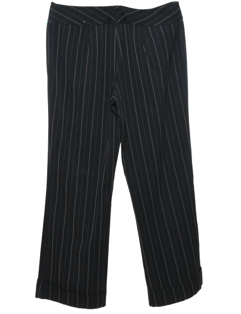 Striped Black & Blue Casual Trousers - W36 L32