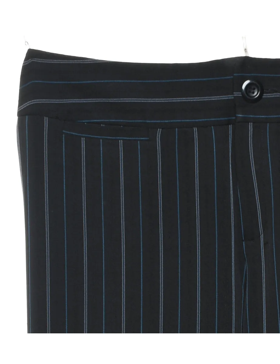 Striped Black & Blue Casual Trousers - W36 L32