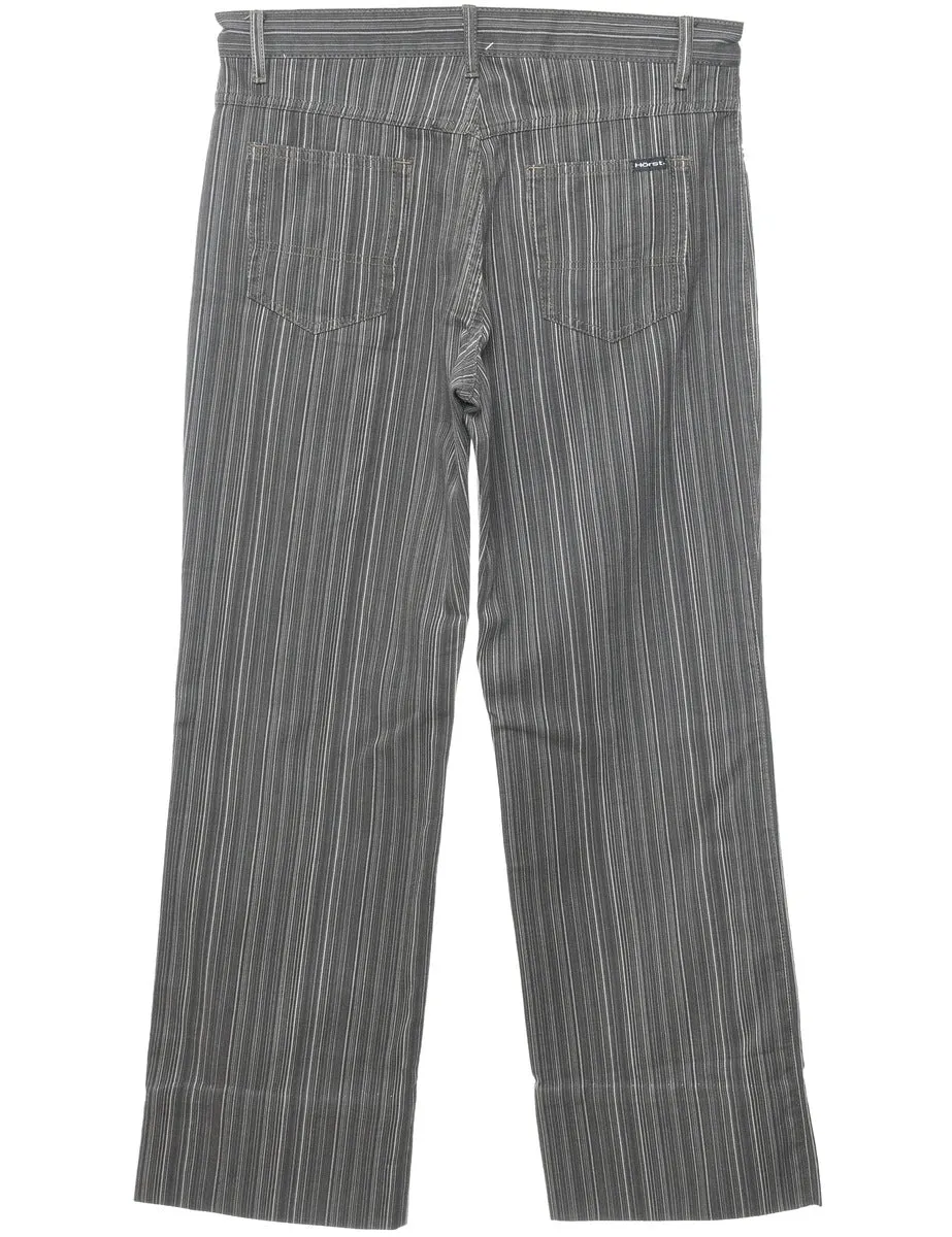 Striped Dark Grey Straight-Leg Trousers - W34 L32