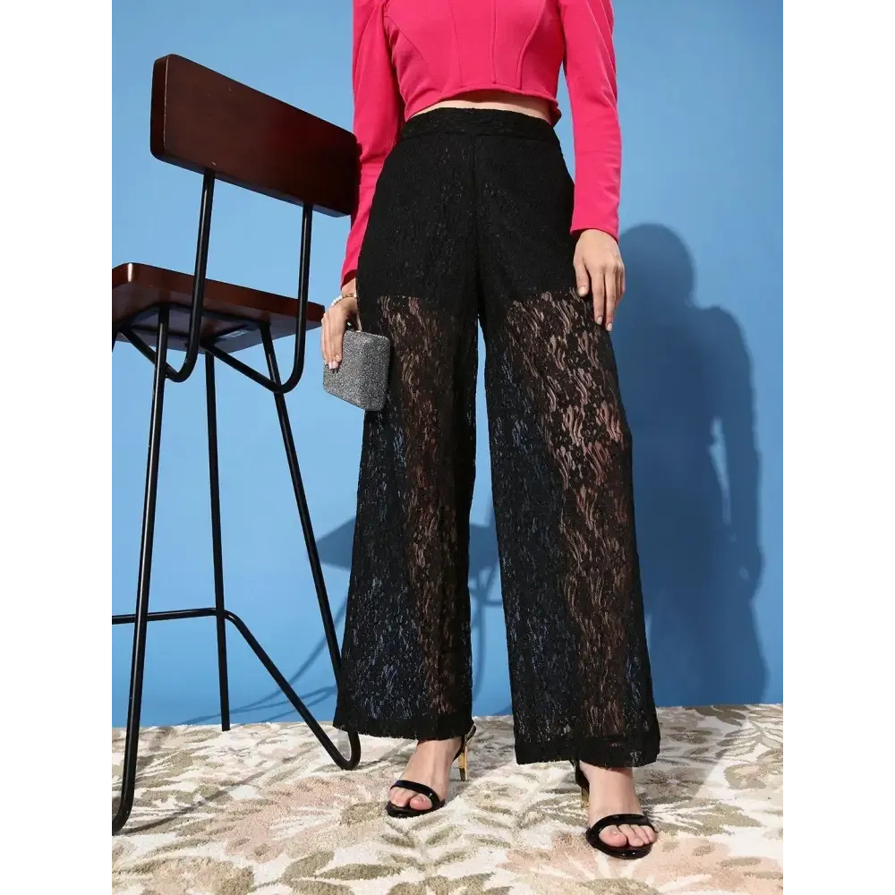 Style Quotient Women Black Floral Trousers