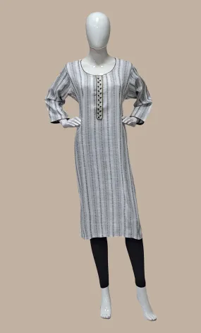 White Printed Kurti Top