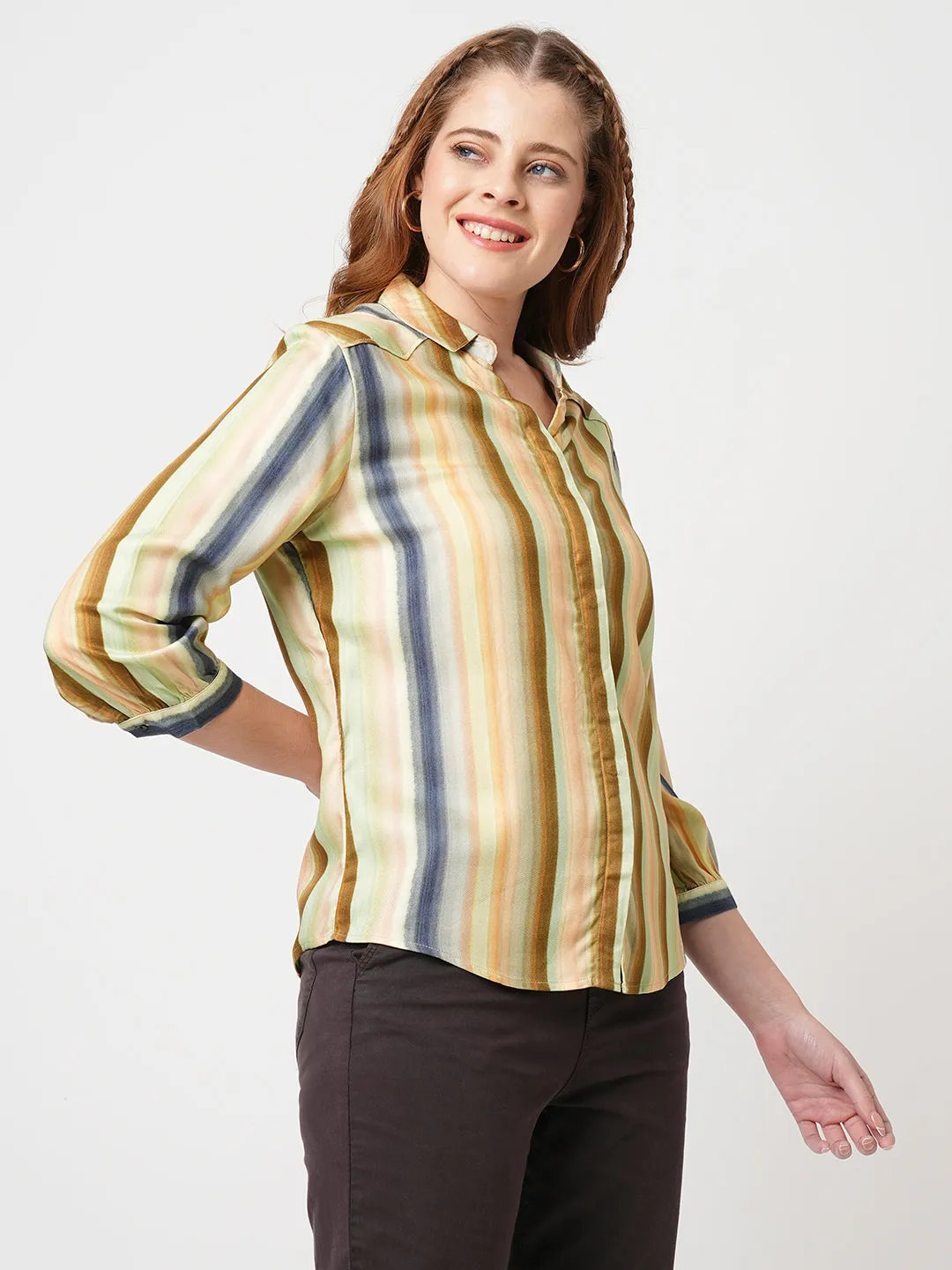 Women Slim Fit Multi Stripe Shirt