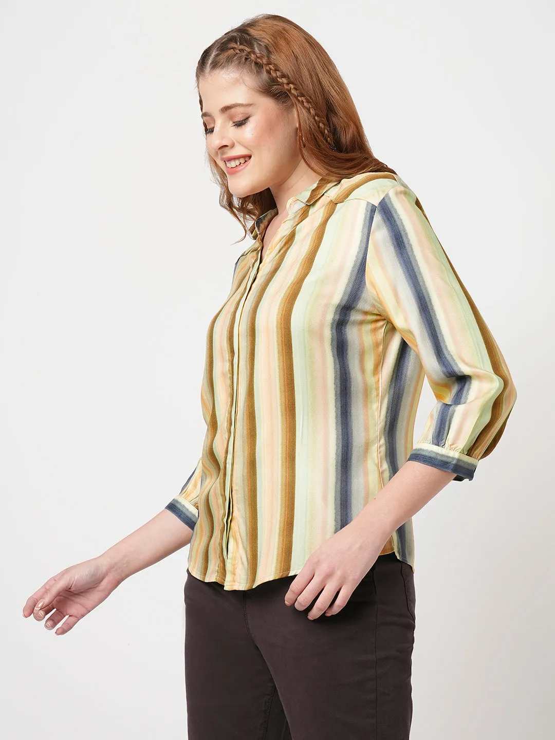 Women Slim Fit Multi Stripe Shirt