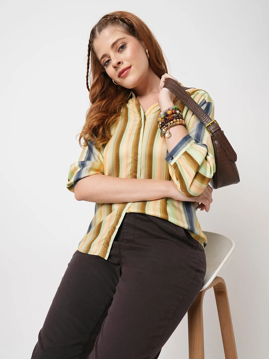 Women Slim Fit Multi Stripe Shirt