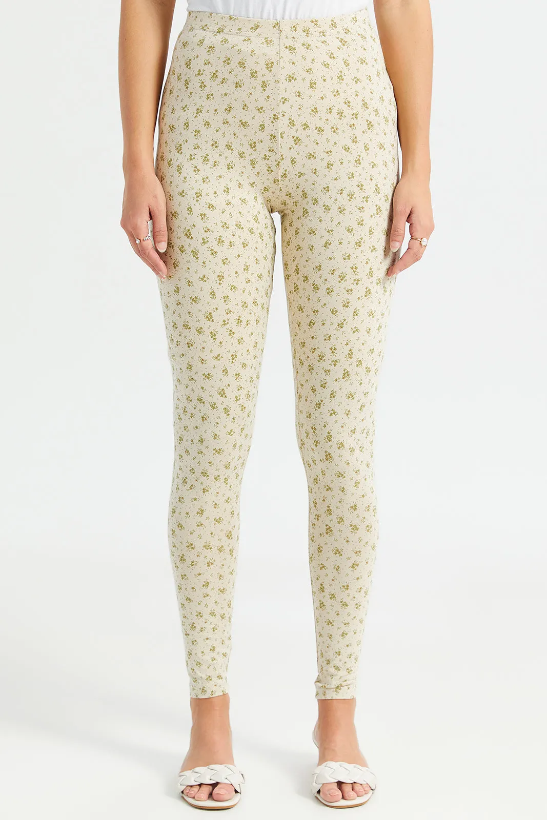 Women Yellow Printed Leggings