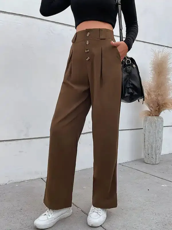 Women’s casual all-match commuter wide-leg button-up trousers