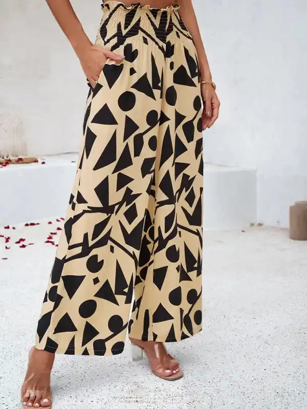 Women’s elegant geometric print loose trousers