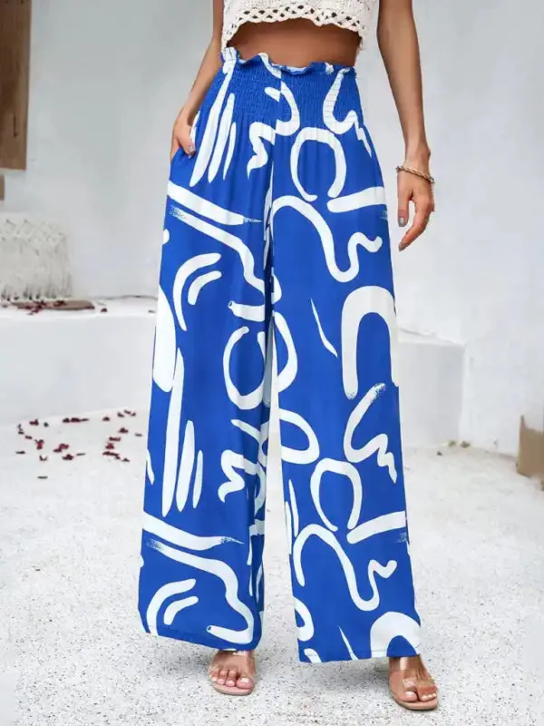 Women’s elegant geometric print loose trousers