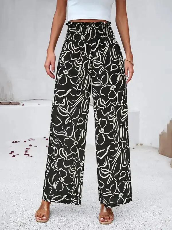 Women’s elegant geometric print loose trousers