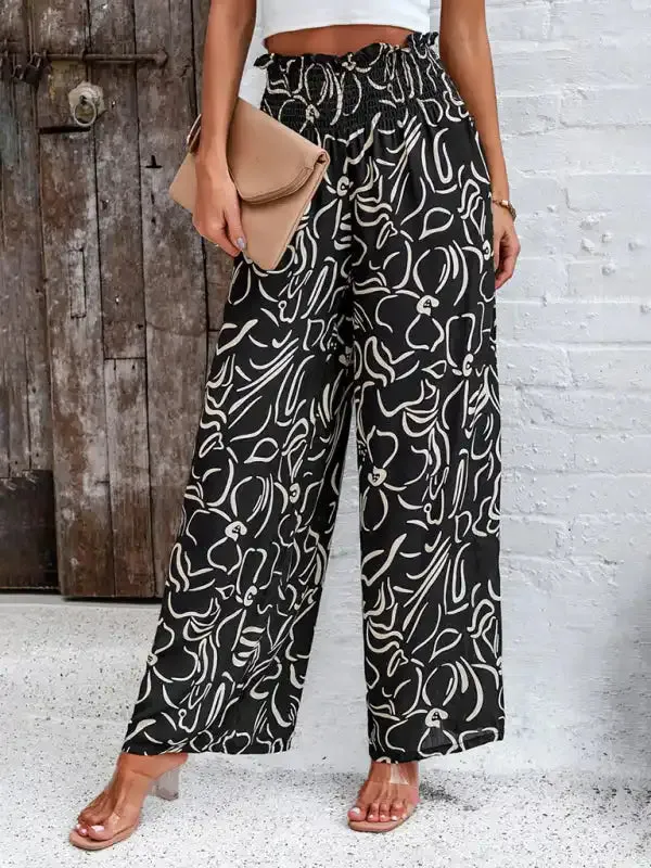 Women’s elegant geometric print loose trousers