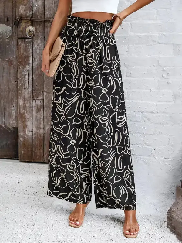 Women’s elegant geometric print loose trousers