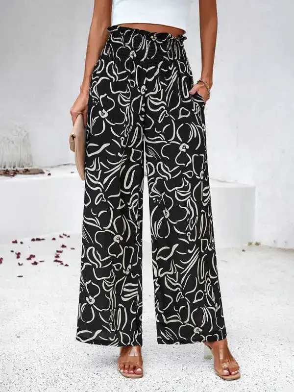 Women’s elegant geometric print loose trousers