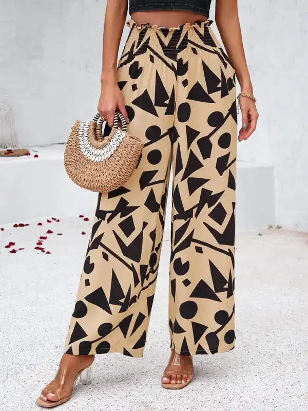 Women’s elegant geometric print loose trousers