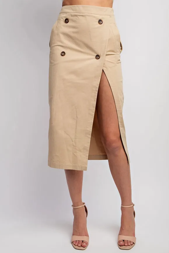 Woven Midi Skirt with Button Detail Taupe