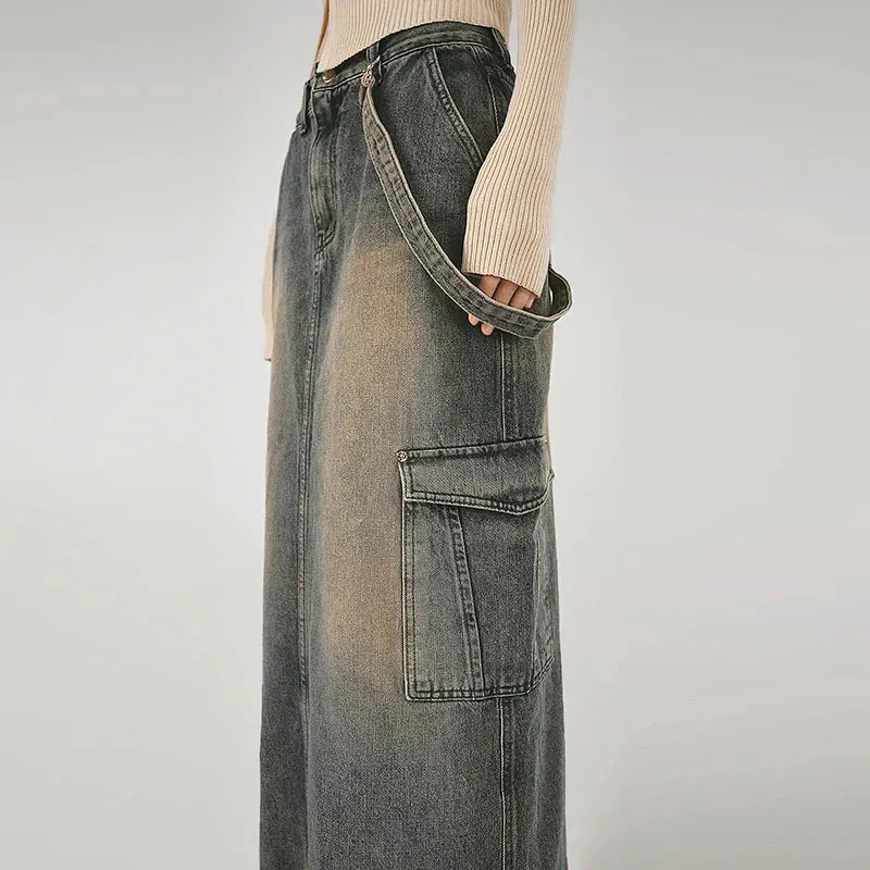 Y2K Side Strap Cargo Maxi Skirt