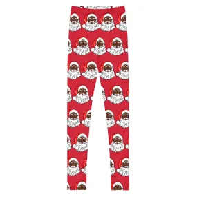 Youth Leggings African American Santa Red