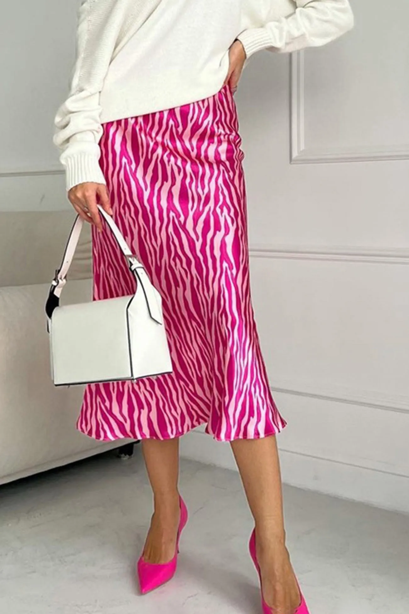 Zebra Print Fishtail Midi Skirt